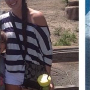 Blue and white off shoulder striped shirt